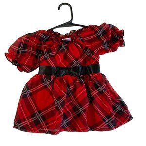 Healthtex Girls Infant baby 12 Months Red Plaid Puff Sleeve Dress Bowl Tie Red T